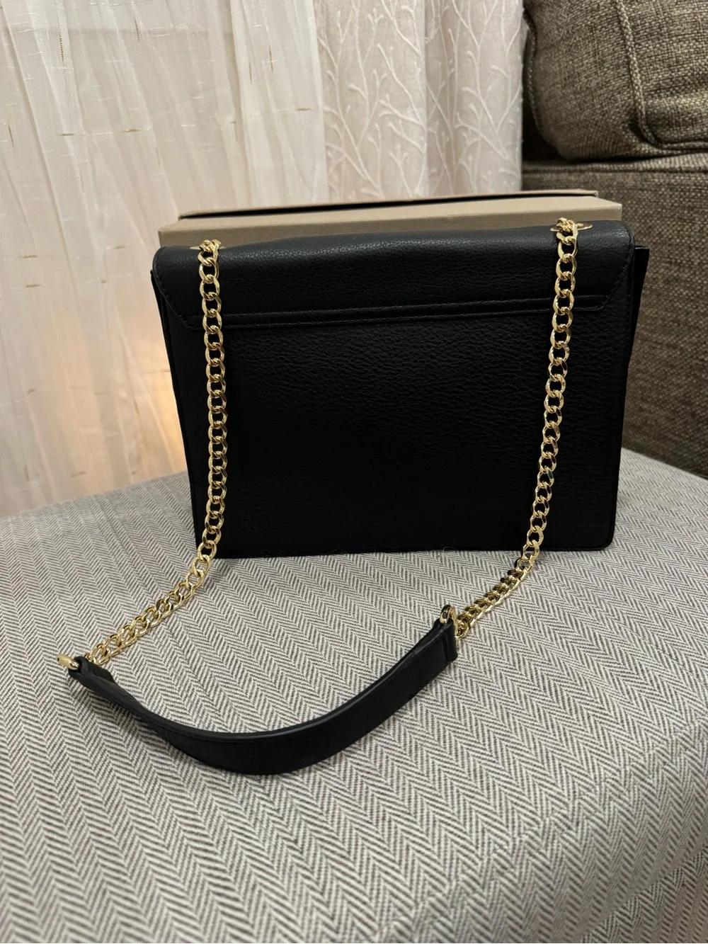 Vince Camuto Black Leather and Suede Crossbody with Gold Chain